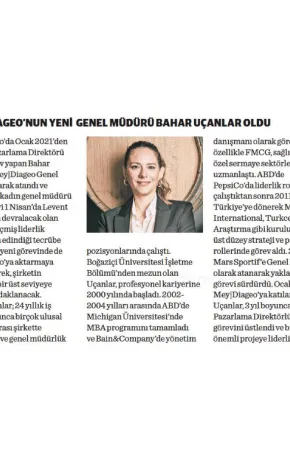 NB Ekonomi / Bahar Ucanlar has become the new General Manager of Mey|Diageo